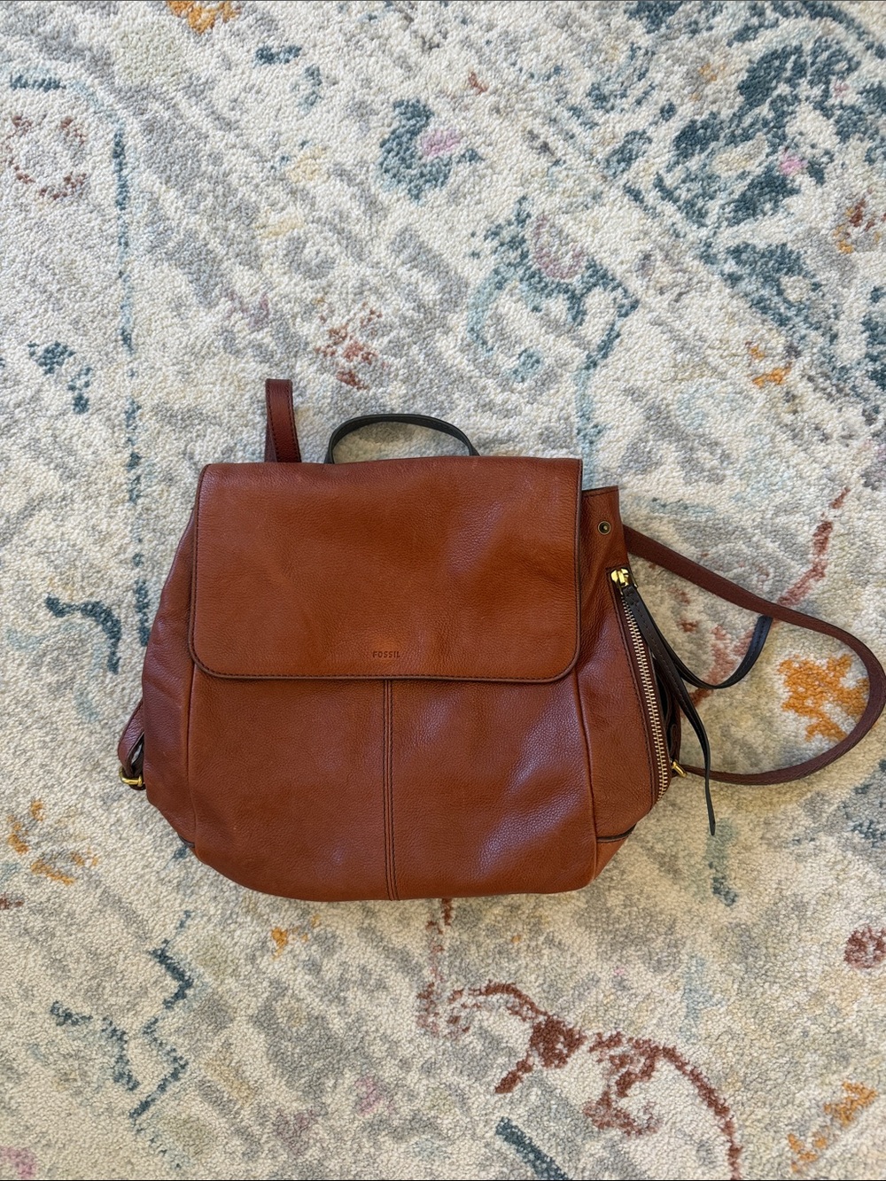 Fossil Cognac Leather Backpack